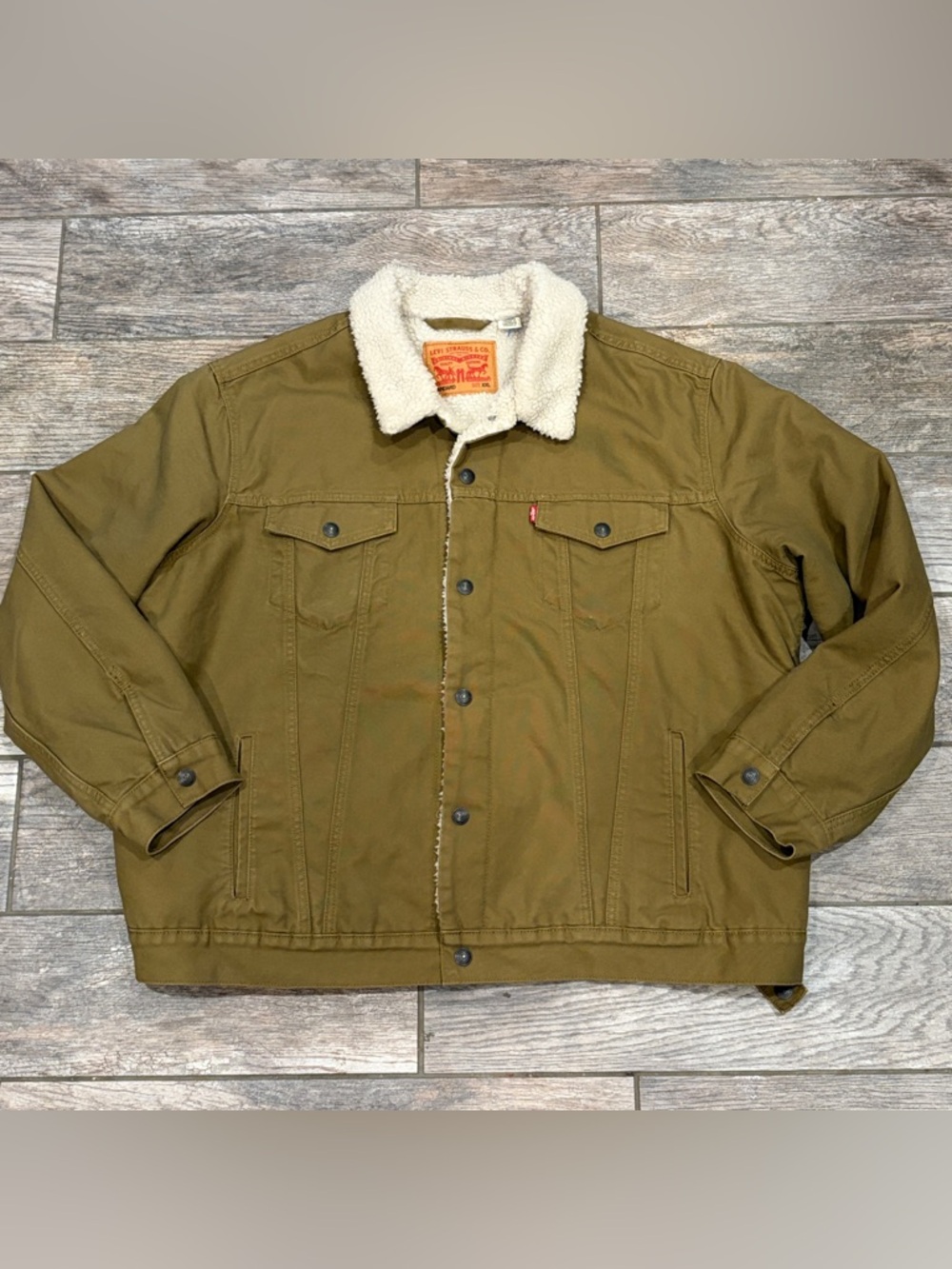 Levi's Men's Sherpa Lined Brown Canvas Trucker Jacket Size XXL 16365-0122 EUC